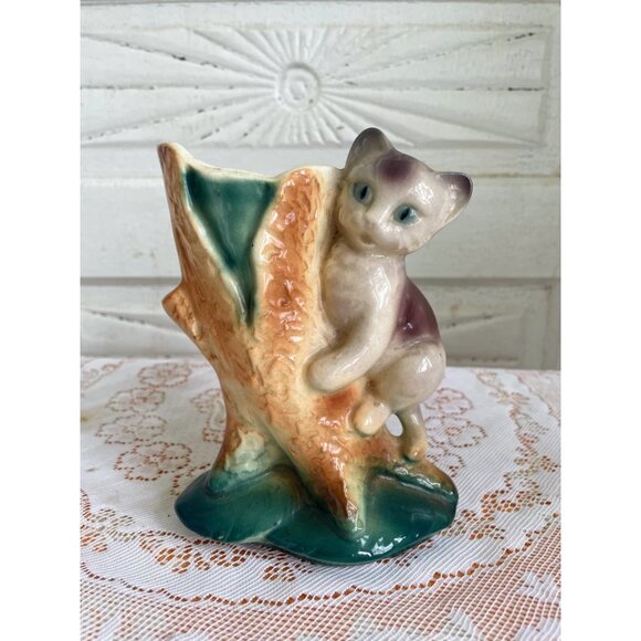 Vintage 1950s Royal Copely Ceramic Cat Climbing Tree Vase - Picture 10 of 10